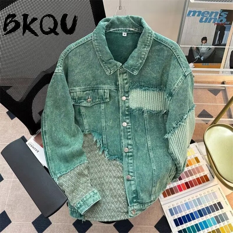 牛仔外套男女秋美式贴布拼接学生宽松显瘦夹克上衣潮HH363P80，男装工装外套，星座1013-5