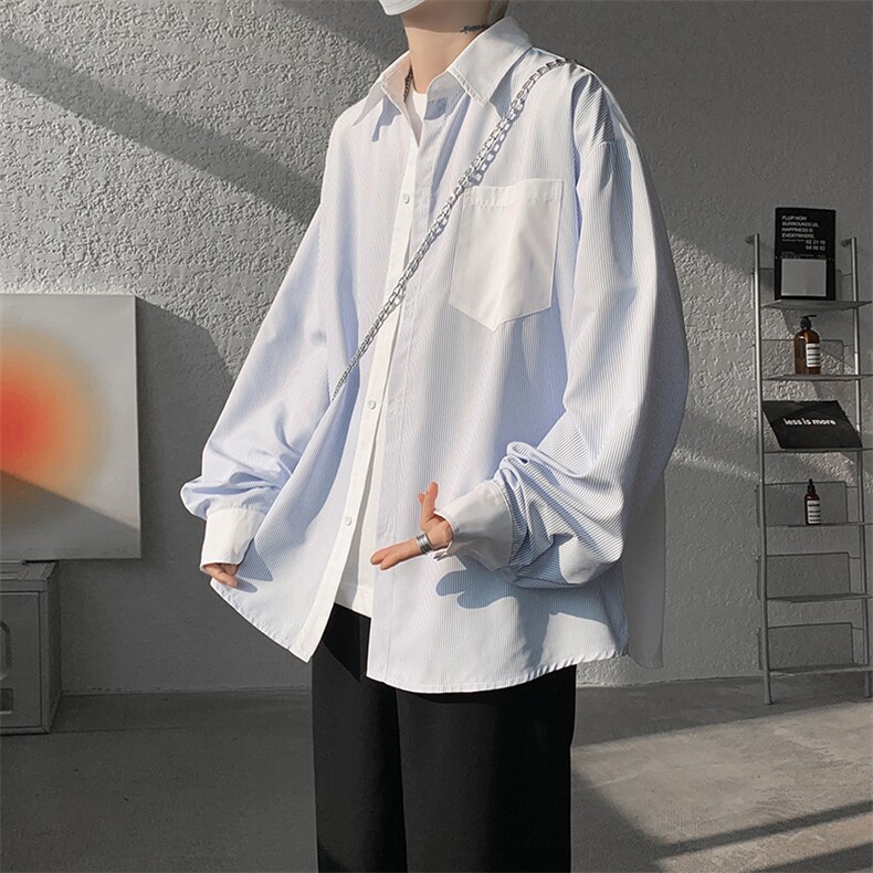 现货CS1119-特批32控68条纹撞色拼接百搭痞帅大码衬衫,男装衬衫,电商A059