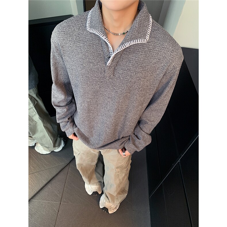 原版品质面料灰色翻领POLO衫长袖T恤男士2025秋季上衣W809-P38,男装Polo衫,电商C307