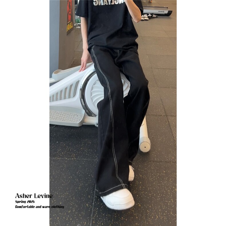 网络图，设计感辑明线男女同款百搭黑色牛仔裤XZ302B-1-K791P45,男装牛仔裤,星座302B-1
