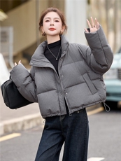 短款羽绒服女2025冬季新款小个子宽松立领白鸭羽绒面包服外套，女装羽绒服，美沁