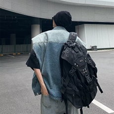 新款嘻哈气质单排扣夏季青春流行翻领男潮流文艺宽松型马甲牛仔布，男装夹克，星座716-3