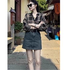 法式高级感格子衬衫女秋季设计感小众上衣时尚洋气小个子内搭衬衣，男装衬衫，星座1210-1