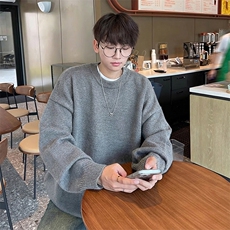 重磅秋冬男女纯色打底针织衫圆领套头半高领毛衣美式复古休闲上衣，男装T恤，电商A486