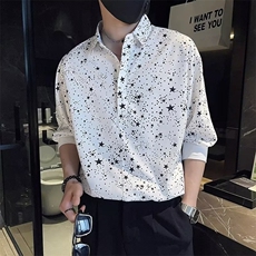 短袖衬衫男夏季满天星印花七分袖衬衣ins潮牌男士痞帅休闲上衣服，男装衬衫，星座1013
