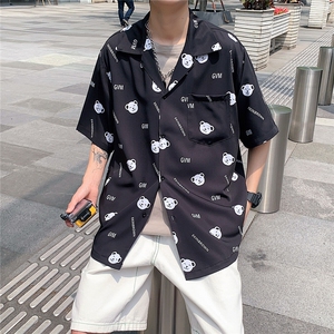 1港风休闲情侣大码M-5XL衬衫潮帅气半袖衬衣男寸衫DCS764P40控58图片