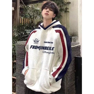 抖音得物秋装美式重磅全棉拼接撞色连帽卫印花衣外套A3206
