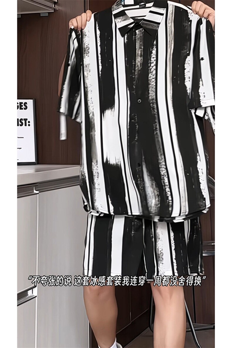 短袖衬衫男+短裤男套装男100%聚酯纤维M-5XL大码TZ78718P50控98,男装牛仔裤,星座226-1