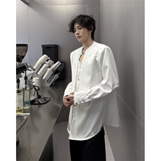 现货！25轻奢华男士蕾丝宝石纽扣假两件礼服垫肩衬衫CS167-P128，男装衬衫，电商B288