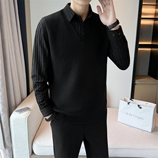 2025抖音男士假两件卫衣衬衫领新款刺绣针织打底衫CS21-P68，男装T恤，电商B278