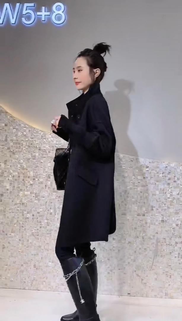 2021秋冬新款欧美风双口袋四粒扣长款螺纹针织袖时尚双面呢,女装其它,L·H·X