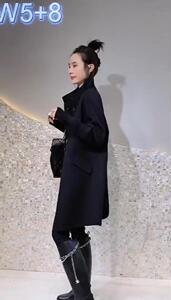 2021秋冬新款欧美风双口袋四粒扣长款螺纹针织袖时尚双面呢图片