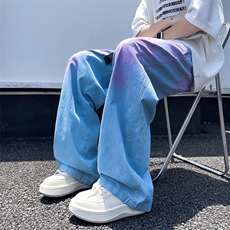 美式街头水洗做旧彩虹牛仔裤男欧美高街vibe风长裤子N818-P53，男装牛仔裤，星座308B-2