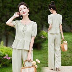 2025夏季新款休闲时尚炸街轻熟气质套装女职业阔腿裤两件套，女装套装/套裙，韩美纤衣