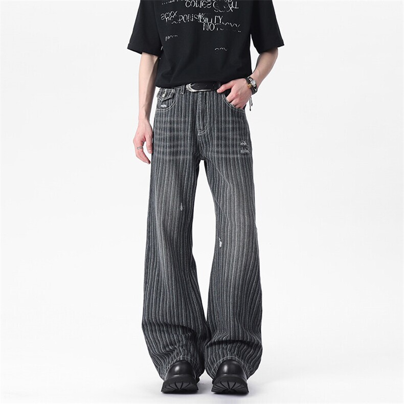 风格店微喇西服袋竖纹重工钉扣洗水牛仔裤,男装牛仔裤,电商C315
