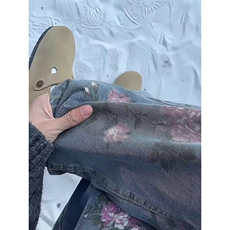 印花牛仔裤男款秋冬美式直筒微喇长裤潮牌青少年阔腿裤60600-P50，男装牛仔裤，星座1008