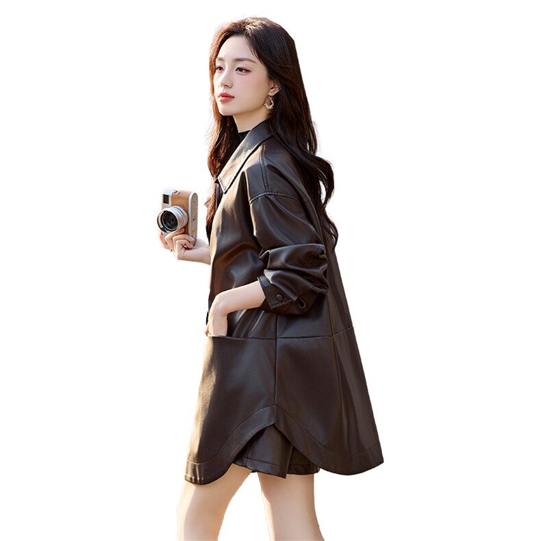 法式气质女春季长袖2025新款漂亮宽松皮衣外套短裤显瘦连两件套,女装套装/套裙,美静678
