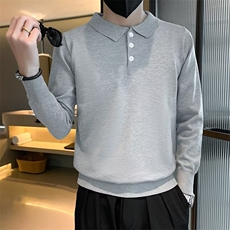 社会小伙男士长袖针织衫秋季新款纯色痞帅毛衣翻领POLO衫MQ125，男装Polo衫，星座1116A-2（原606A-1）