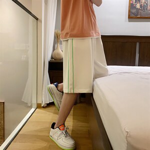 现货夏季港风条纹直筒松紧腰运动五分裤休闲短裤D201-DM30-P30图片