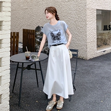 韩里韩气穿搭套装女2025夏季新款设计感休闲印花短袖半身裙两件套，女装套装/套裙，2C166