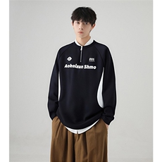 cleanfit字母印花半拉链长袖t恤男春秋季重磅设计感宽松内搭卫衣，男装T恤，星座405A