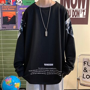 M-7XL 港风长袖卫衣男2023春季新款加肥加大码宽松慵懒风上衣控68图片