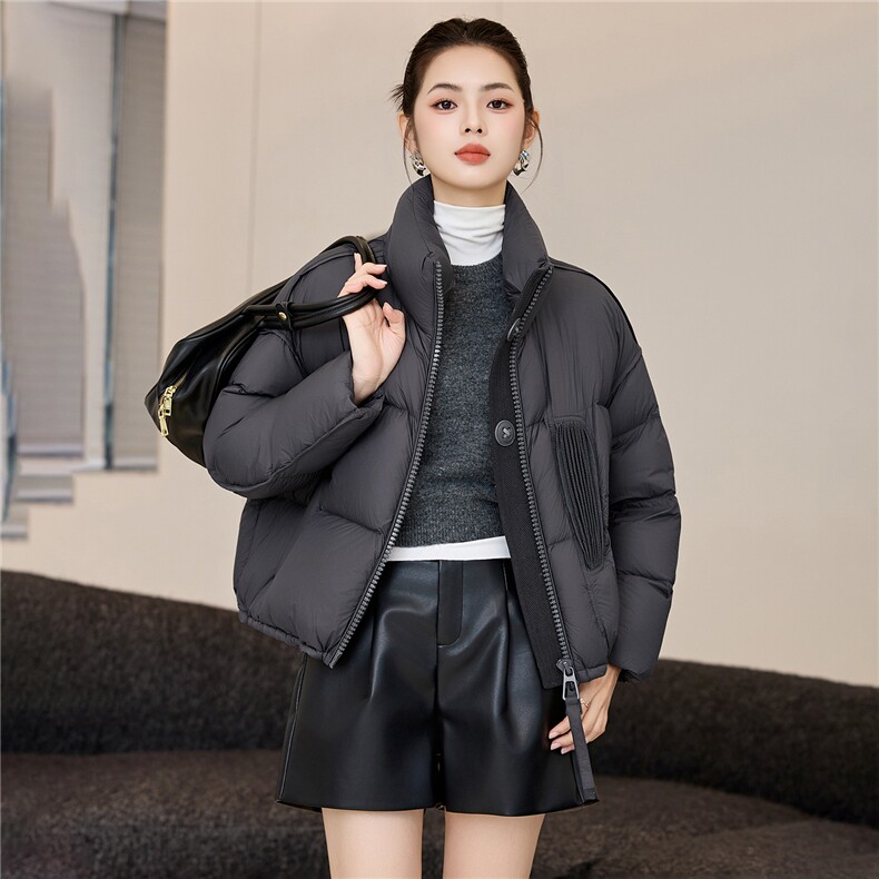 韩版立领新款时尚羽绒服女短款通勤百搭白鸭绒面包服冬季外套女,女装羽绒服,阿舍尔精品