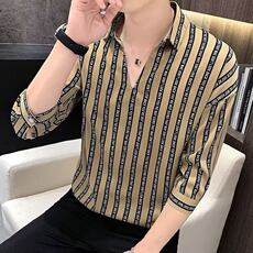 新款潮流七分袖标准常规夏季新款冰丝涂鸦花衬衣休闲短袖，男装Polo衫，星座506A