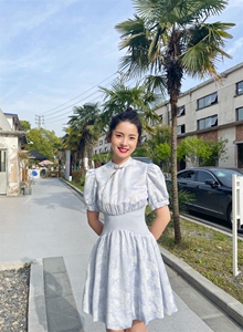 【现货】古风雕刻松紧腰连衣裙图片
