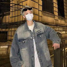 牛仔外套男士韩版潮流高街帅字母宽松2025春季ins夹克W6216-P62，男装工装外套，星座412-2