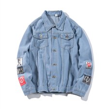 Jk616-p45M-5XL现货白底牛仔夹克肥仔量足破洞大码，男装夹克，星座103A