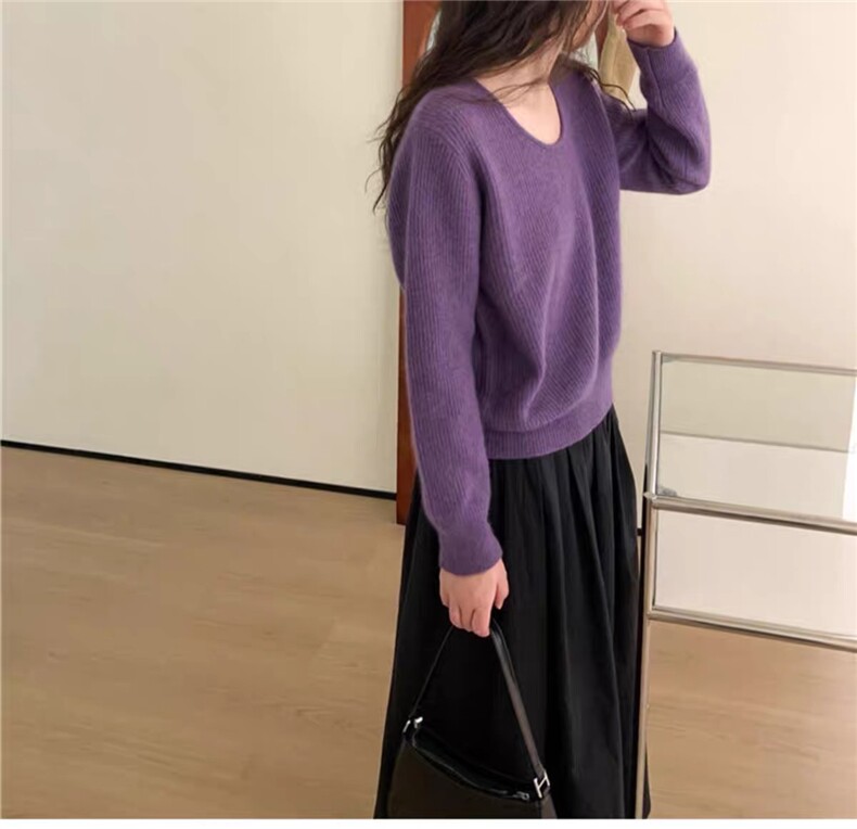 韩版修身显瘦气质V领羊毛衫时尚百搭保暖针织衫,女装羊毛衫,圣旺供货