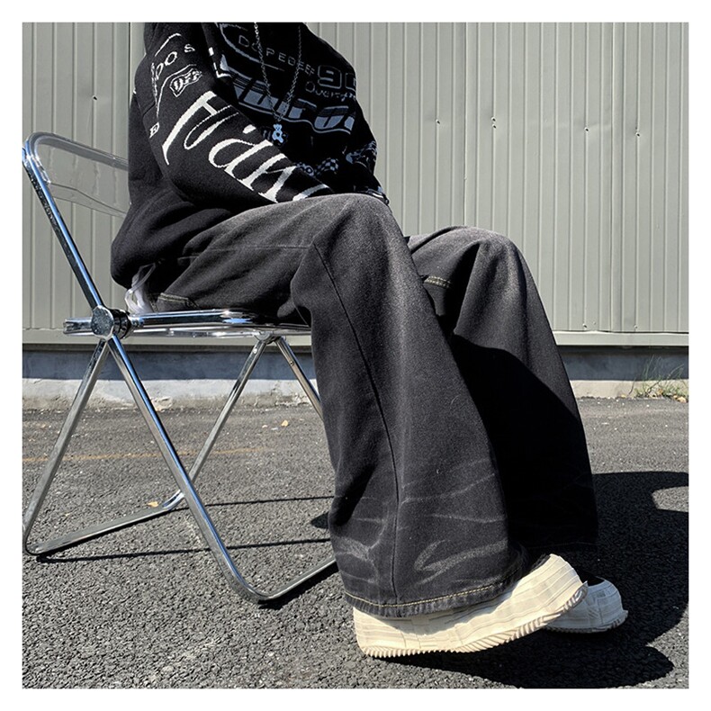 小众高街复古水洗牛仔裤男高级设计感阔腿宽松拖地长裤N01379-P45,男装牛仔裤,星座308B-1