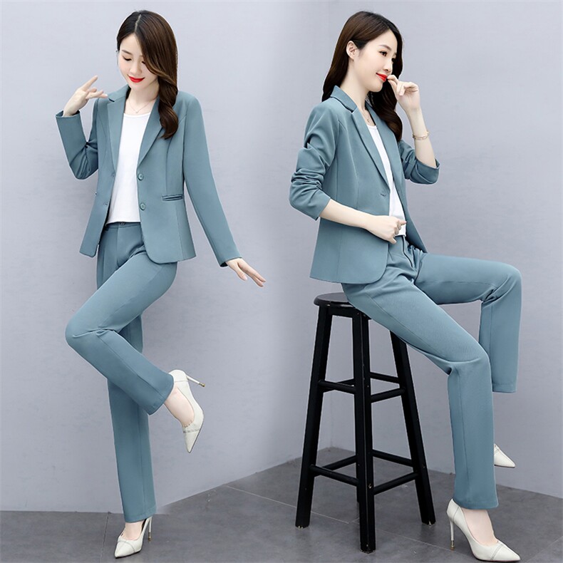 小西服套装女2025春季新款干练气质高级感垂感西装阔腿长裤两件套,女装套装/套裙,韩然一族