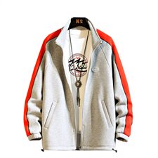 2021春季新白砖墙日系大码男条纹休拼接闲开衫运动卫衣W5008-P50，男装卫衣，电商A001