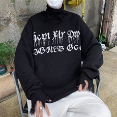 美式街头设计感圆领毛衣男慵懒风高领破洞休闲针织衫MY107P42，男装针织衫/毛衣，星座1116-2