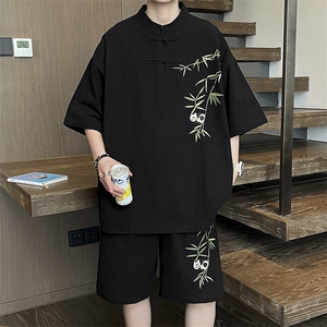 C451-P60 2024夏季新中式休闲运动套装男潮牌宽松百搭短袖T恤现货图片
