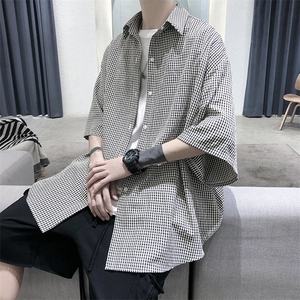港风经典格子宽松男士衬衫A071-C03-P35,没有白衬衫的jk怎么搭配图片
