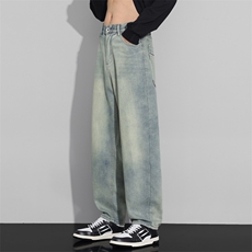 美式垂感水洗刮破后袋潮流牛仔裤男款宽松直筒阔腿长裤子TG98-P50，男装牛仔裤，星座509