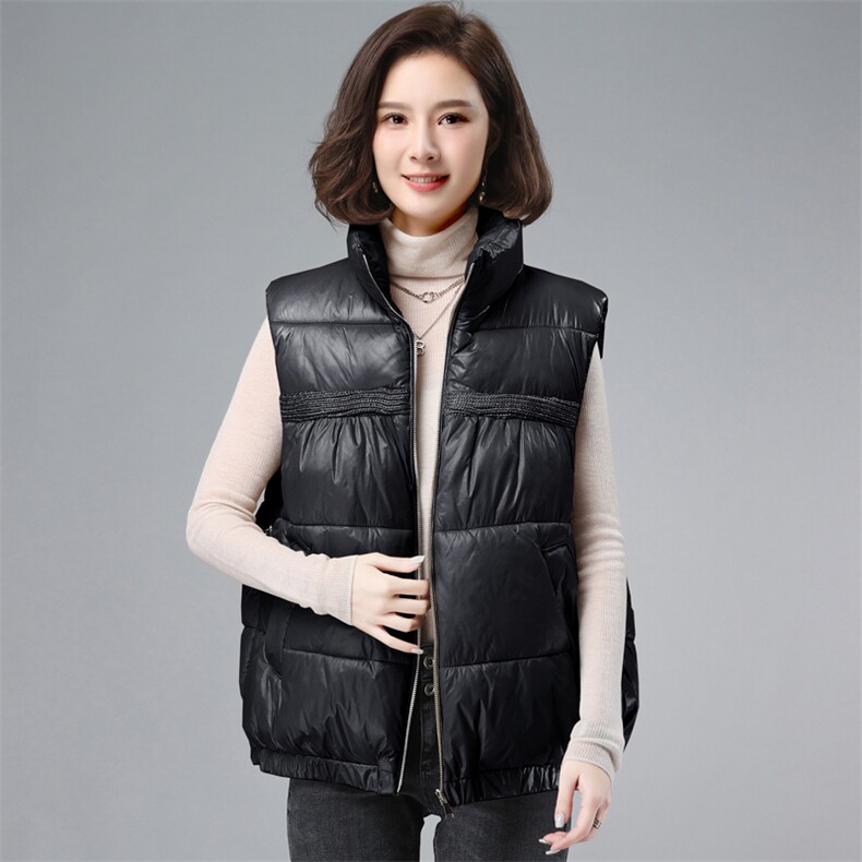 冬装新款2021时尚立领休闲韩版宽松外套纯色保暖马甲,女装大码女装,奕阳依阁
