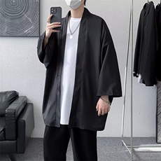 夏季七分袖衬衫男女百搭韩版宽松潮牌薄款休闲落肩披风和服外套，男装衬衫，星座601-2