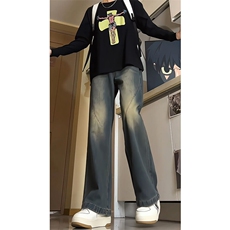 美式复古拼接微喇牛仔裤男款春秋高街水洗渐变裤子KZ005P60加绒70，男装牛仔裤，电商B312