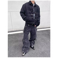 美式重磅工艺沙丘废土风多口袋牛仔裤飘带阔腿裤1008-WLC6511-P98，男装牛仔裤，星座1008