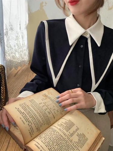 【现货】2021特色衬衫领磨毛衬衣,女装衬衫,伊洛姿