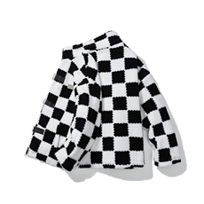 1白底冬季情侣羊羔毛棉衣男棉服棋盘格宽松棉衣外套男MY7535P135，男装棉衣，星座226-2