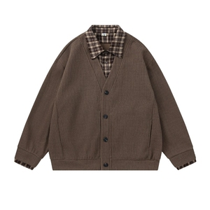 1506-1/MA2661/P77韩系假两件新款潮外套男女日系开衫针织懒惰风图片