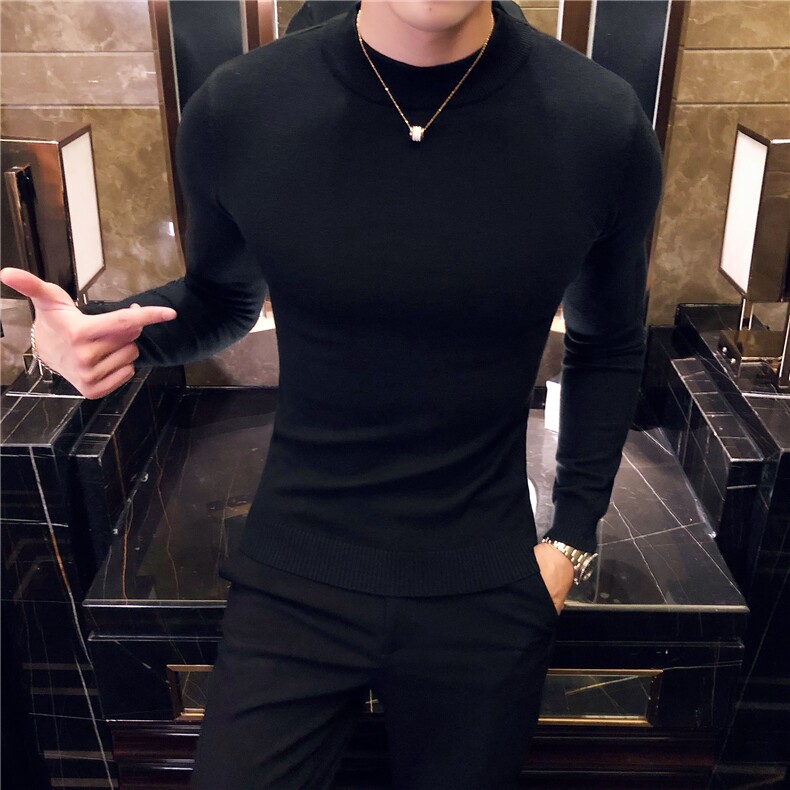 M07/p45半高领毛衣男秋冬休闲纯色修身长袖中领针织打底衫线衣,男装针织衫/毛衣,电商D303