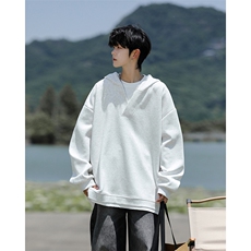 8XL-M叠穿假两件卫衣重磅连帽V领拼接套头衫宽松大码外套WY006P65，女装短外套，电商B312
