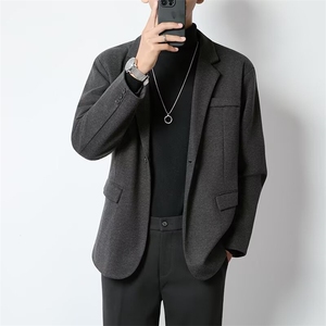 毛呢西装外套男秋冬季新款轻熟风休闲男士厚呢子西服上装图片