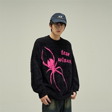 原创蜘蛛毛衣秋冬季美式复古蜘蛛提花水貂绒圆领毛衣男高街情侣款，男装针织衫/毛衣，星座1210-1